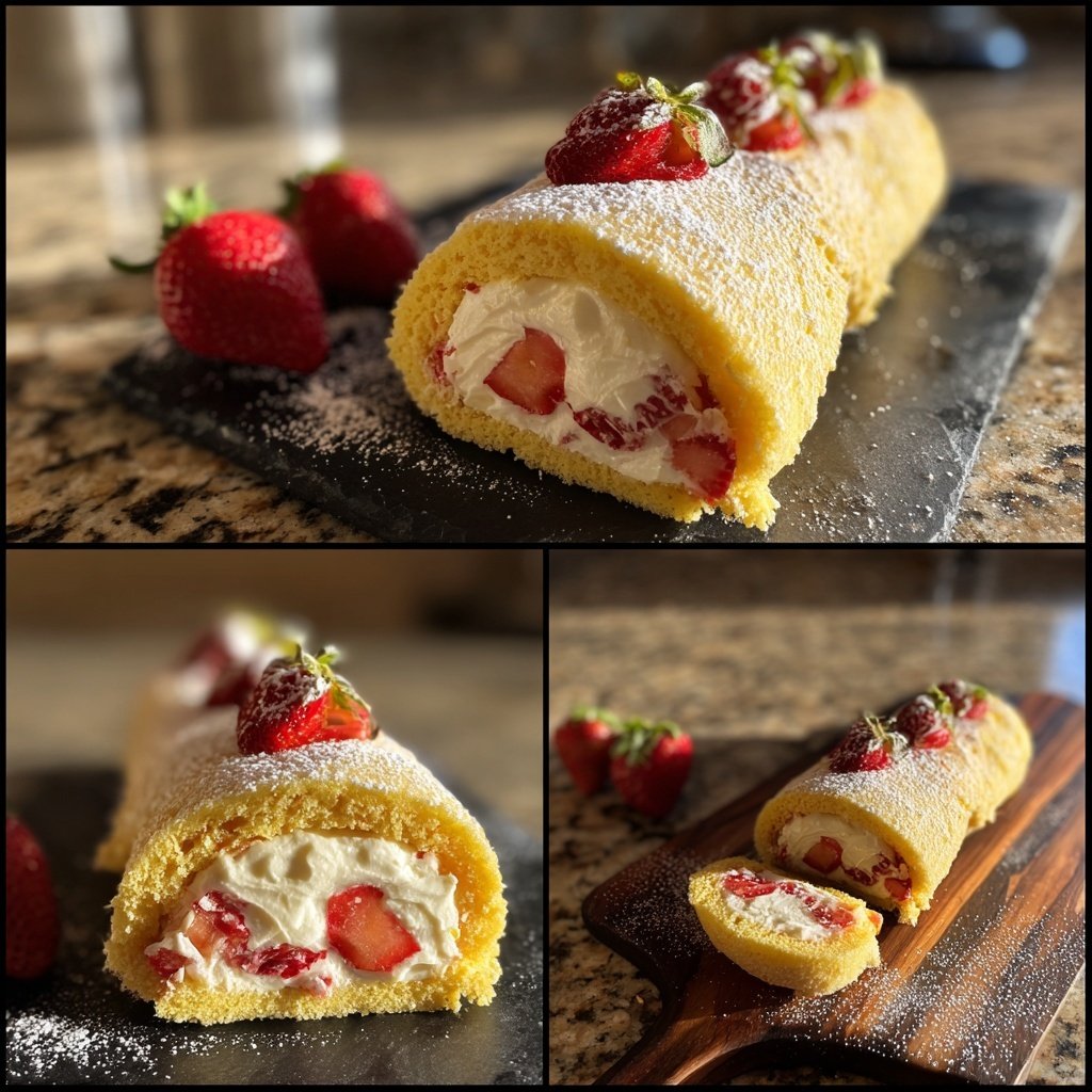 Erdbeer Biskuitrolle Mit Vanille Creme