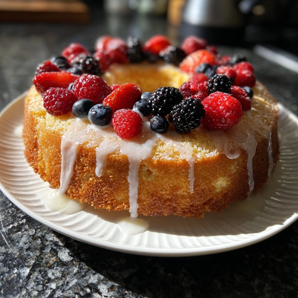 Zitronenkuchen mit Beeren