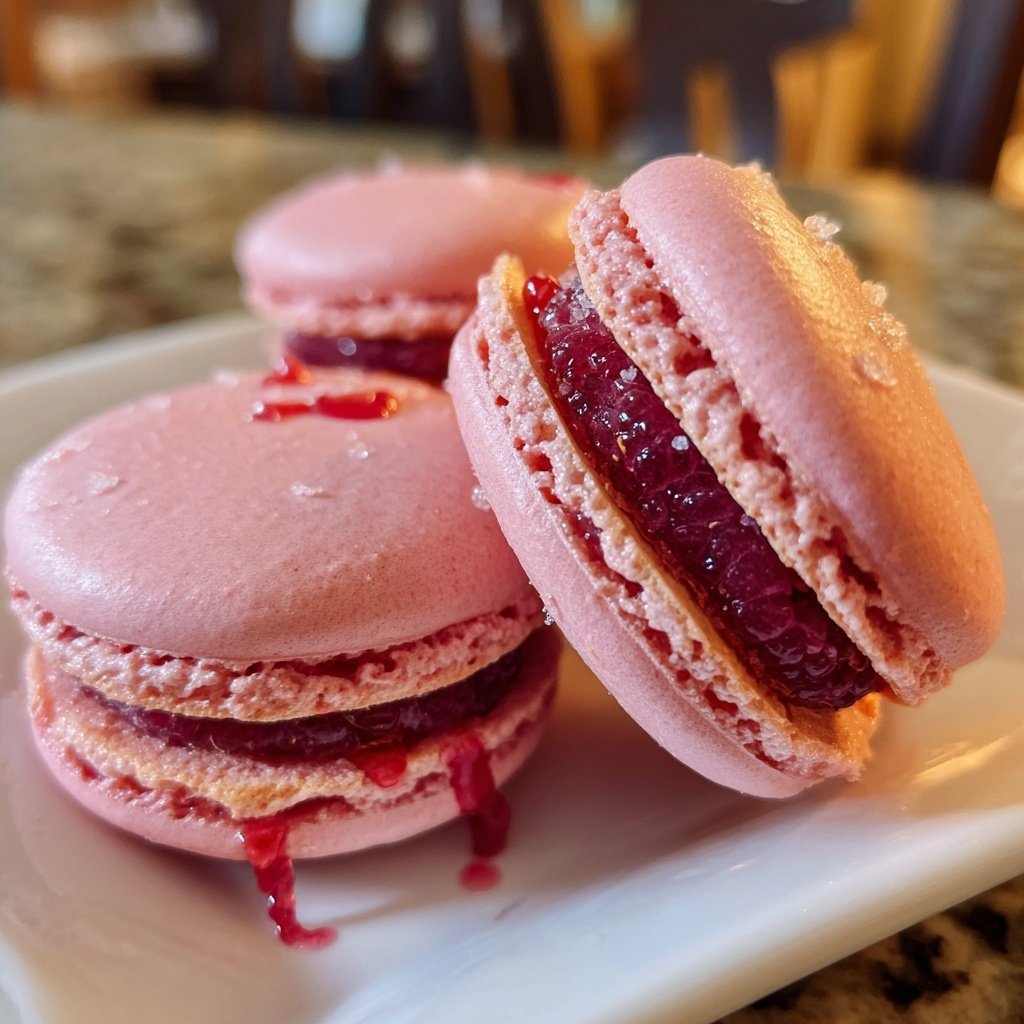 Macarons in Herzform mit Himbeere
