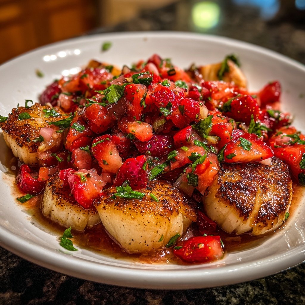 Jakobsmuscheln mit Erdbeersalsa